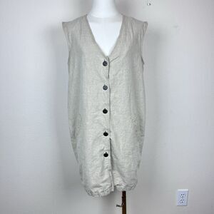 Vintage AMI Dress Womens Small 90s Y2K Linen Blend Sleeveless Minimal Beige